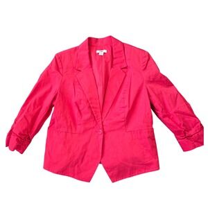 CATO Pink Blazer 3/4 Sleeve Ruched Cuffed Single Button Large